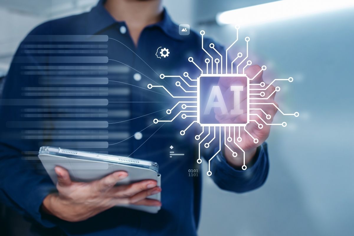 Graphic of a device and AI interface