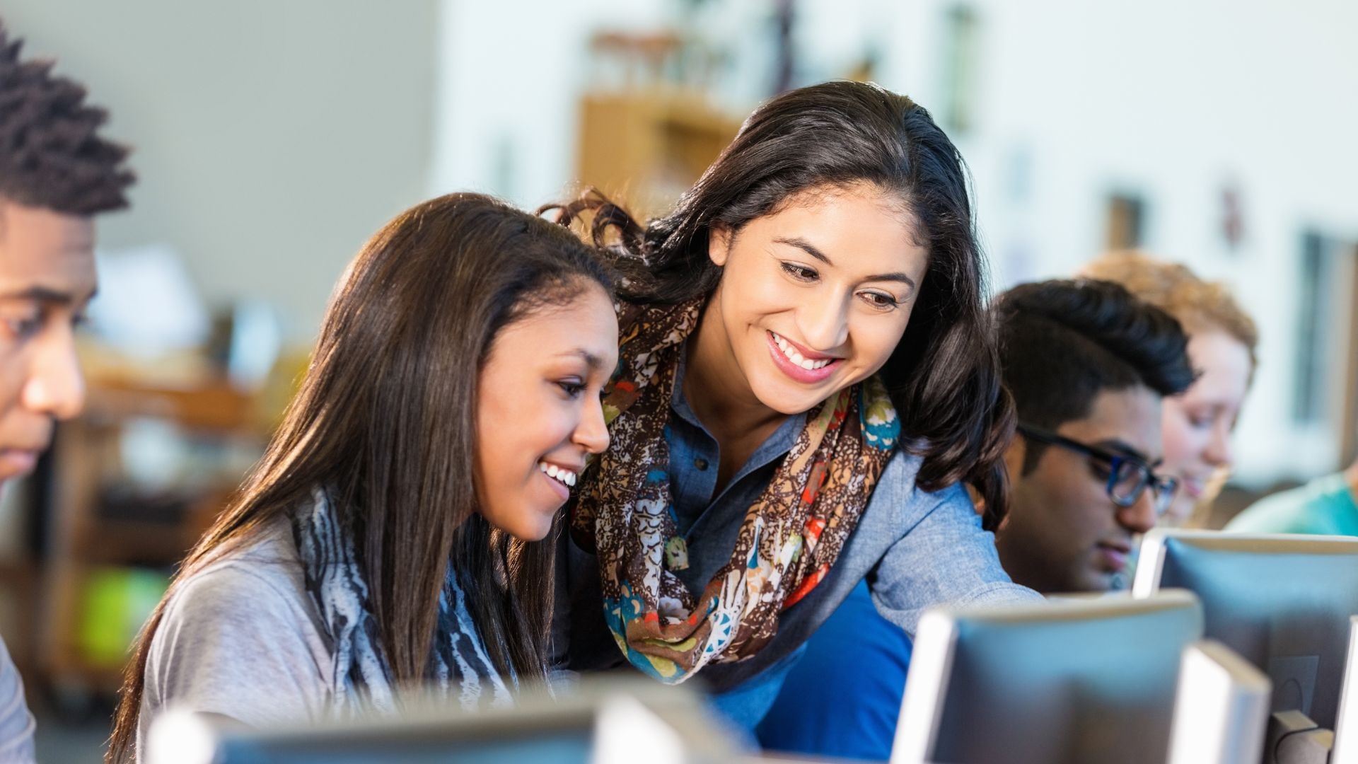 Software students work together on a class assignment.