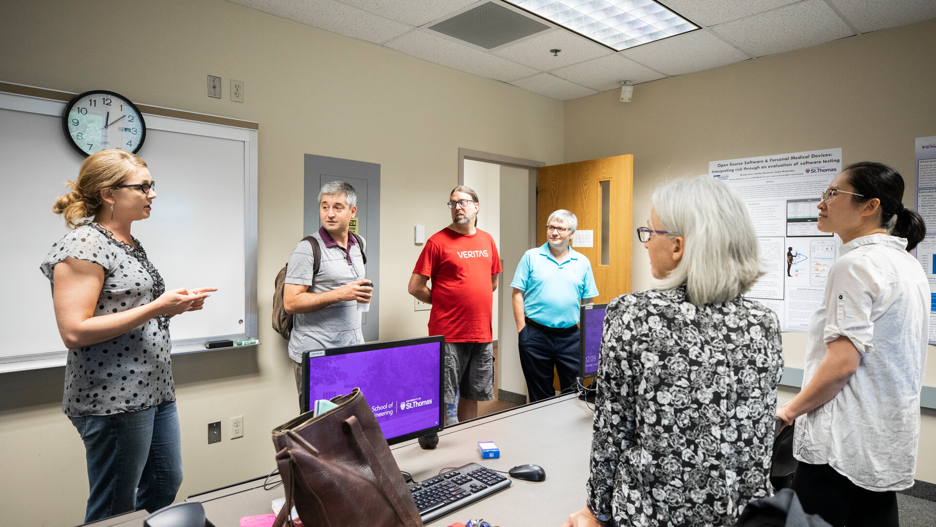 Students present the findings of a research project during class.