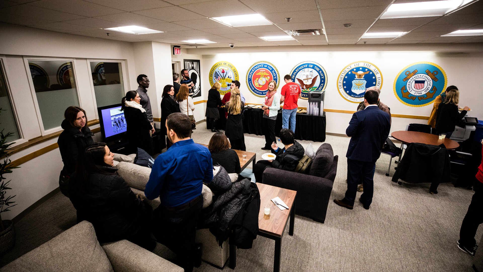 Military service members meet at the St. Thomas Veteran's Resource Center.