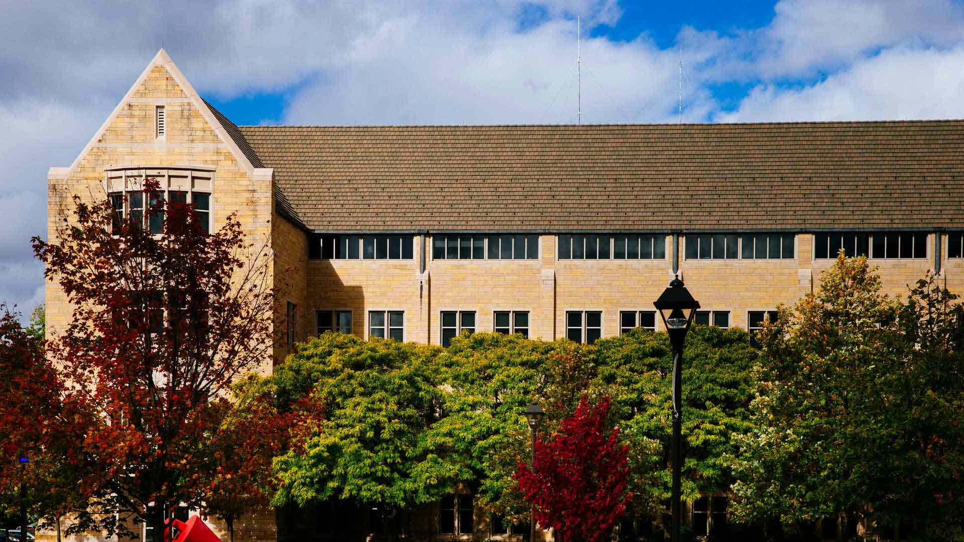 A photo of the O’Shaughnessy Science Hall building in the fall. 